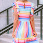 Multicolor Striped Ruffle Flared Babydoll Dress