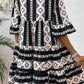 Geometric Print V Neck Ruffled Dress