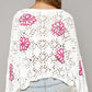 Flower Print Eyelet Drop Shoulder Sweater