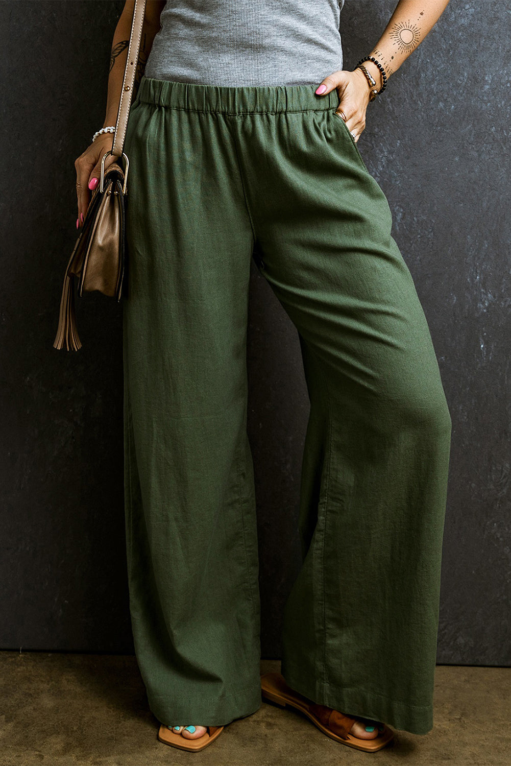 Elastic Waist Casual Wide Leg Pants