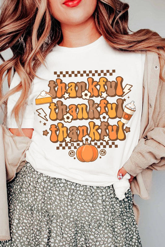 thankful Crew Neck Thanksgiving Graphic Tee