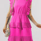 Solid Color Pleated Layered Flutter Mini Dress