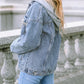 Rhinestone Fringed Pocket Buttoned Hooded Denim Jacket