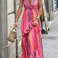 Western Printed Tassel Tie V Neck Wrap Maxi Dress