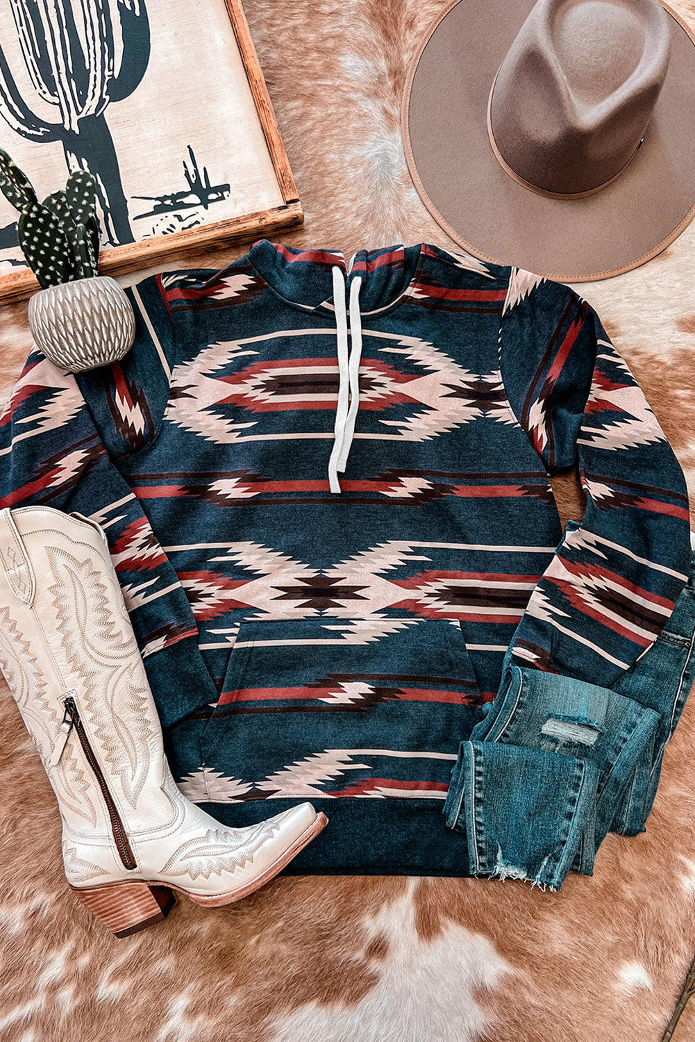 Western Fashion Aztec Print Pullover Hoodie