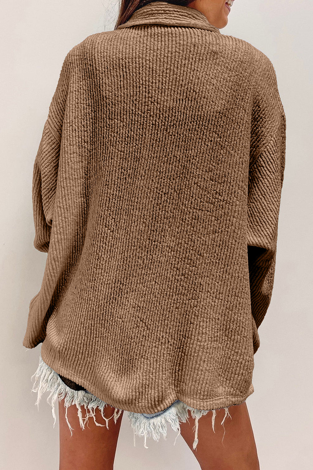 Solid Color Corduroy Buttoned Long Sleeve Jacket