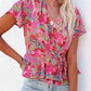 Surplice V Neck Floral Print Flutter Peplum Blouse