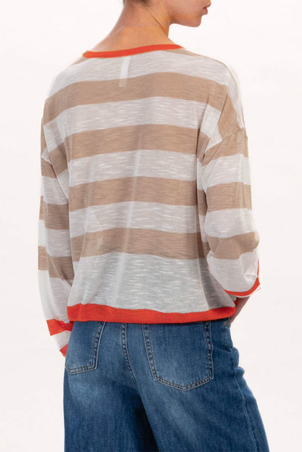 Colorblock Striped Round Neck Drop Shoulder Sweater