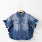 Raw Edge Ruffled Short Sleeve Denim Jacket