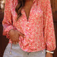 Bubble Sleeve Floral Shirt with Lace up