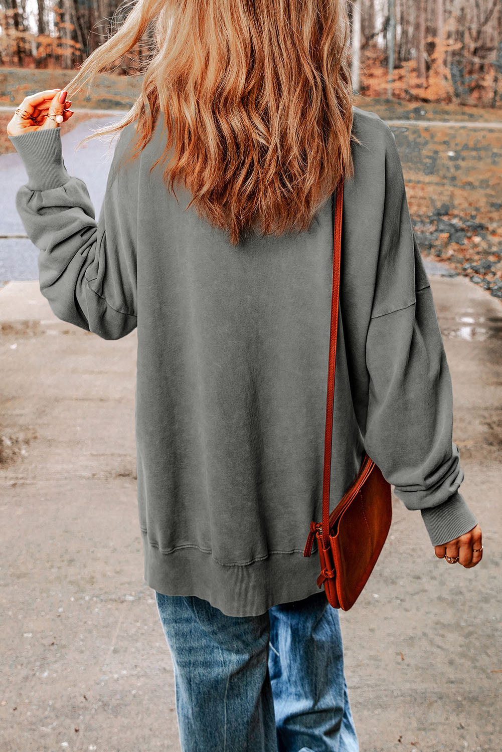 Drop Shoulder Ribbed Trim Oversized Sweatshirt