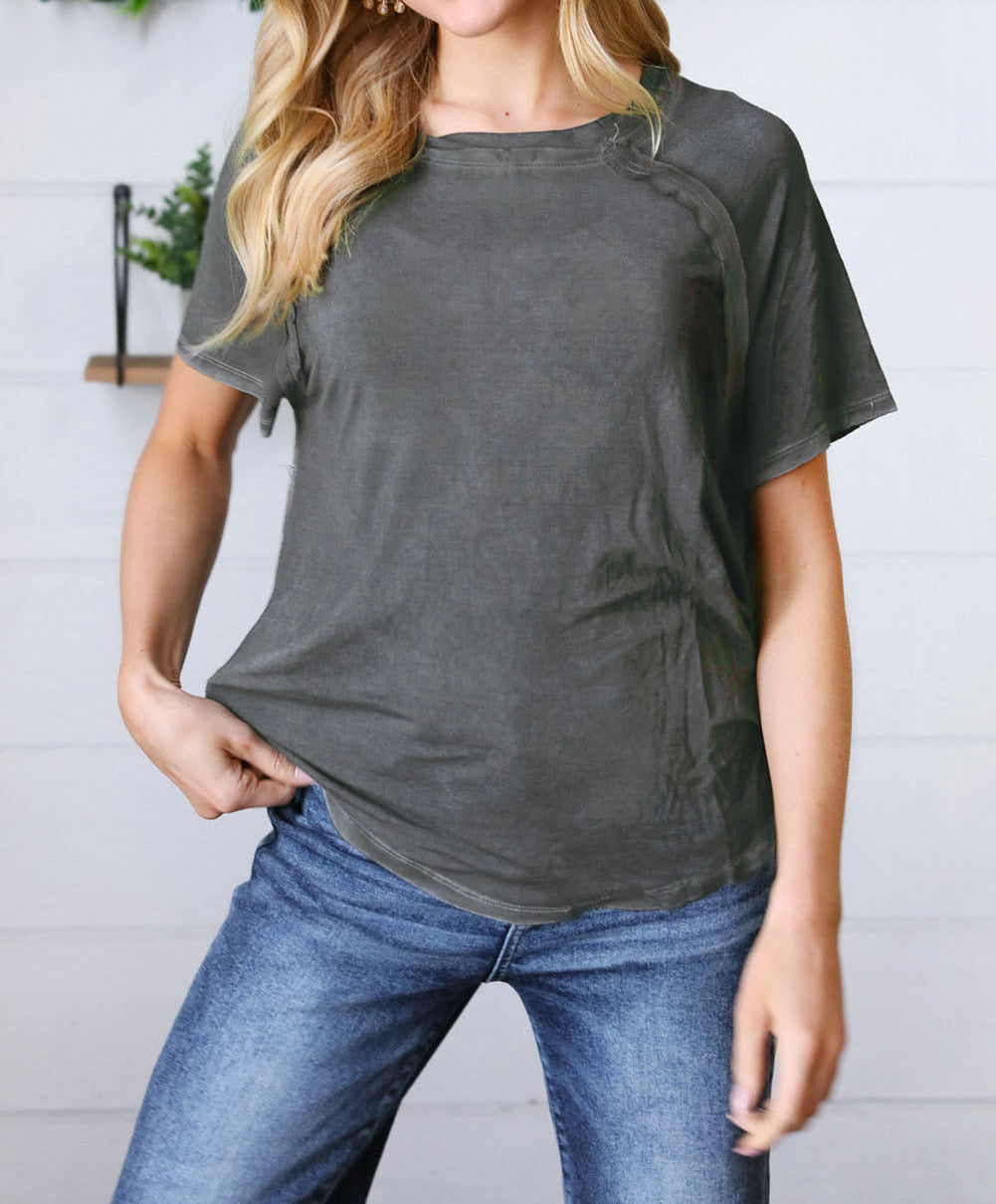 Exposed Seam Crewneck Raglan Sleeve T-Shirt