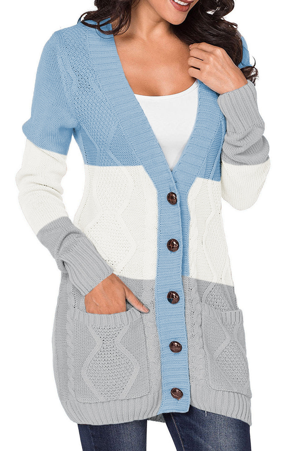 Front Pocket and Buttons Closure Cardigan