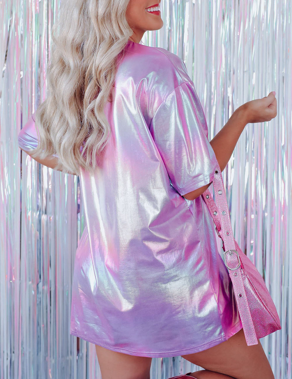 Shiny Iridescent Stay Wild Graphic Oversized Tee