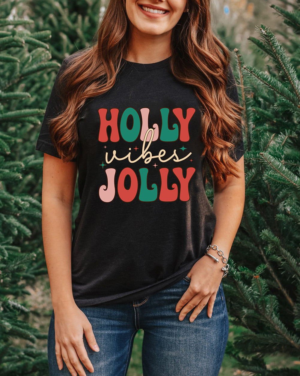 HOLLY JOLLY Vibes Christmas Crew Neck T Shirt