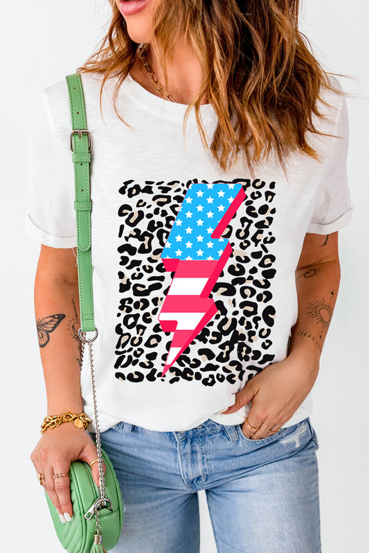 Leopard American Flag Lightning Graphic T Shirt