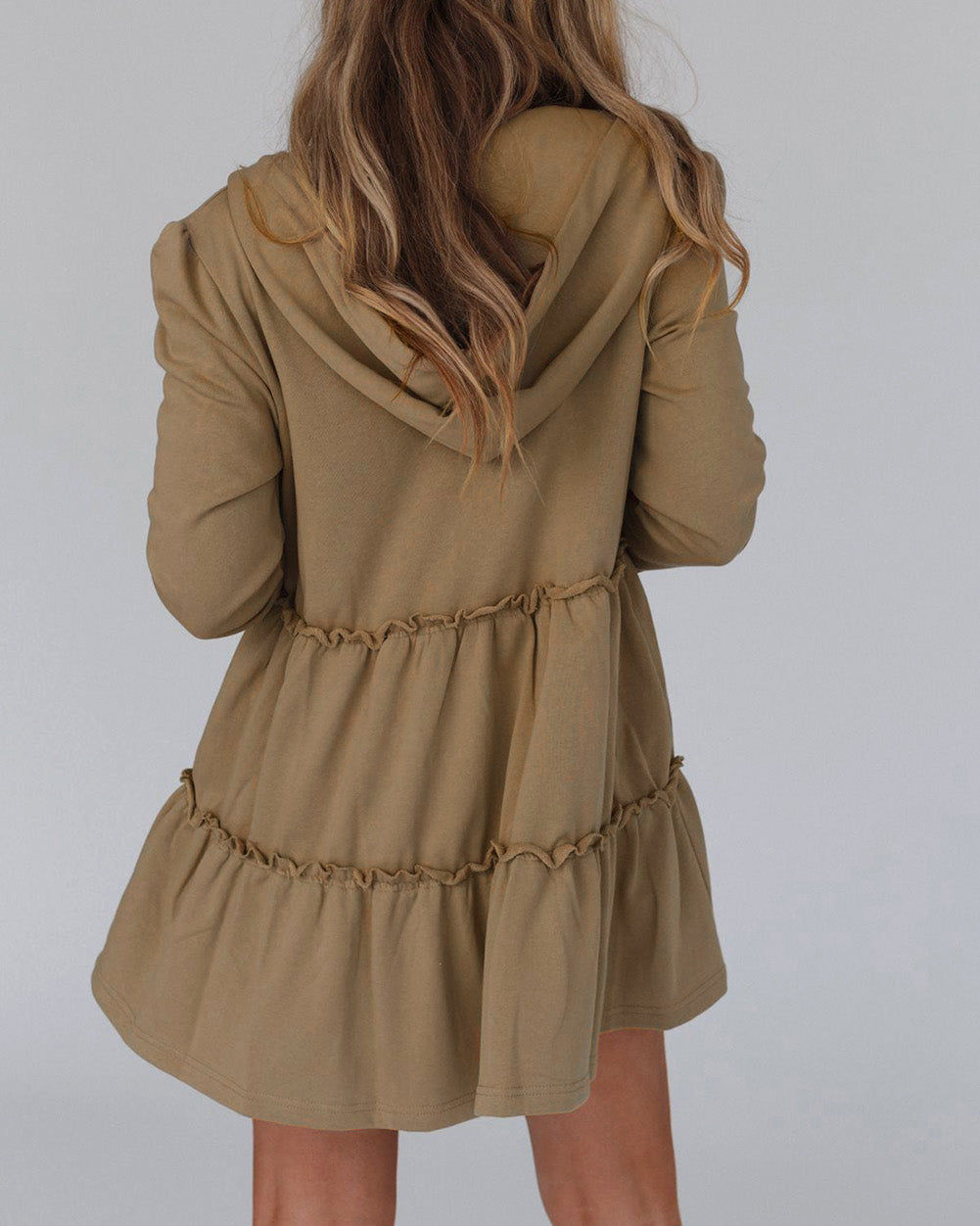 Tiered Ruffled Zip-Up Drawstring Hooded Jacket