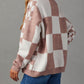 Mix Checkered Button V Neck Knitted Cardigan