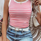Stripe Contrast Round Neck Sleeveless Slim Top