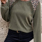 Leopard Print Crochet Patchwork Rib Textured Knit Top