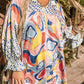 Abstract Print Drawstring V Neck Plus Size Blouse