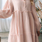 Crinkle Distressed Puff Sleeve Flared Dress