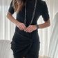 Metallic Twist Front Crew Neck Mini Dress