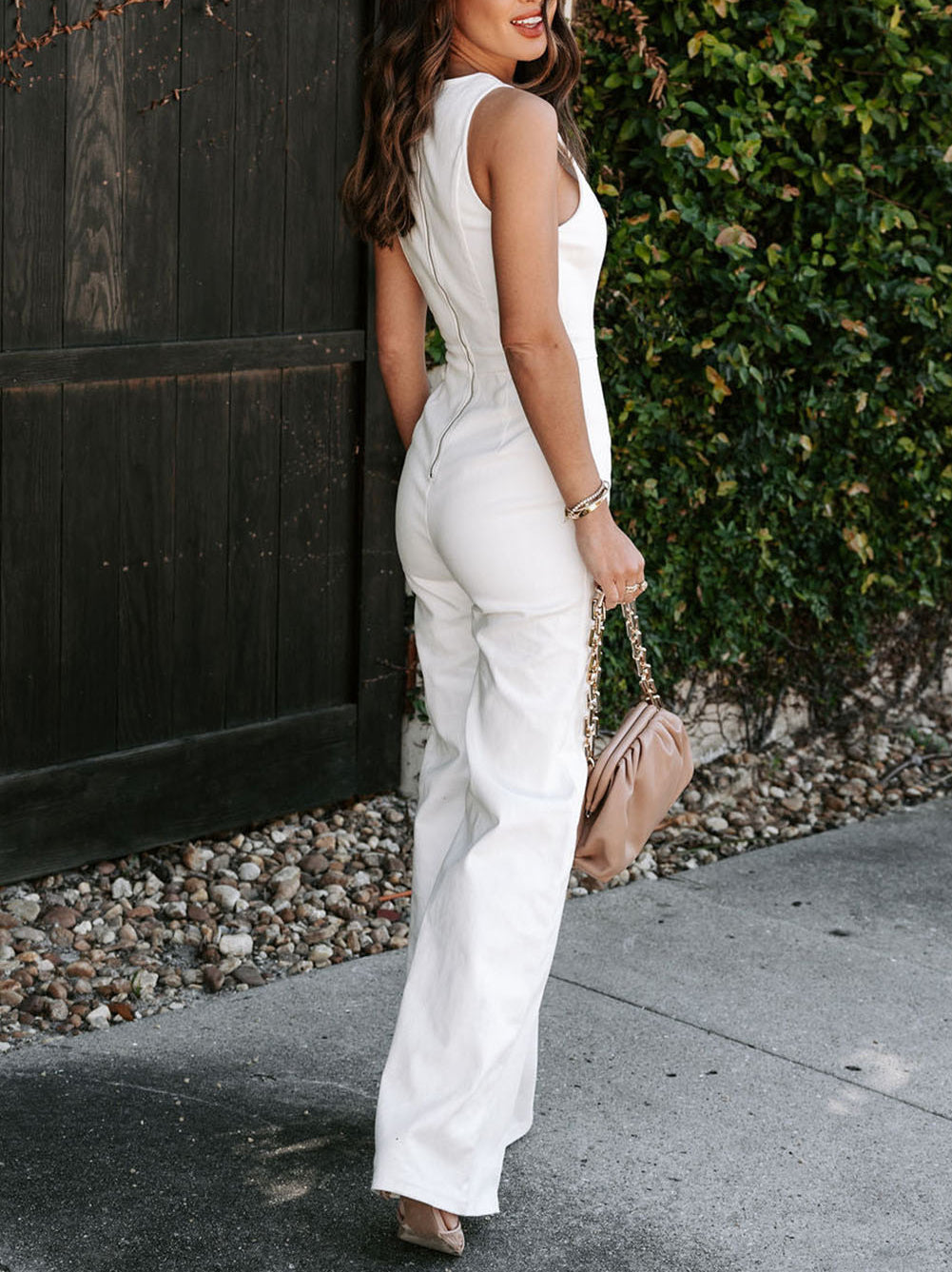 High Waist Back Zip Wide Leg Sleeveless Jumpsuit