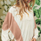 Colorblock Patchwork Split Neck Baggy Top