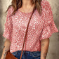 Leopard Spotted Ruffle Sleeve T-Shirt