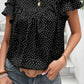 Dotted Ruffle Sleeve Crew Neck Ruched Blouse