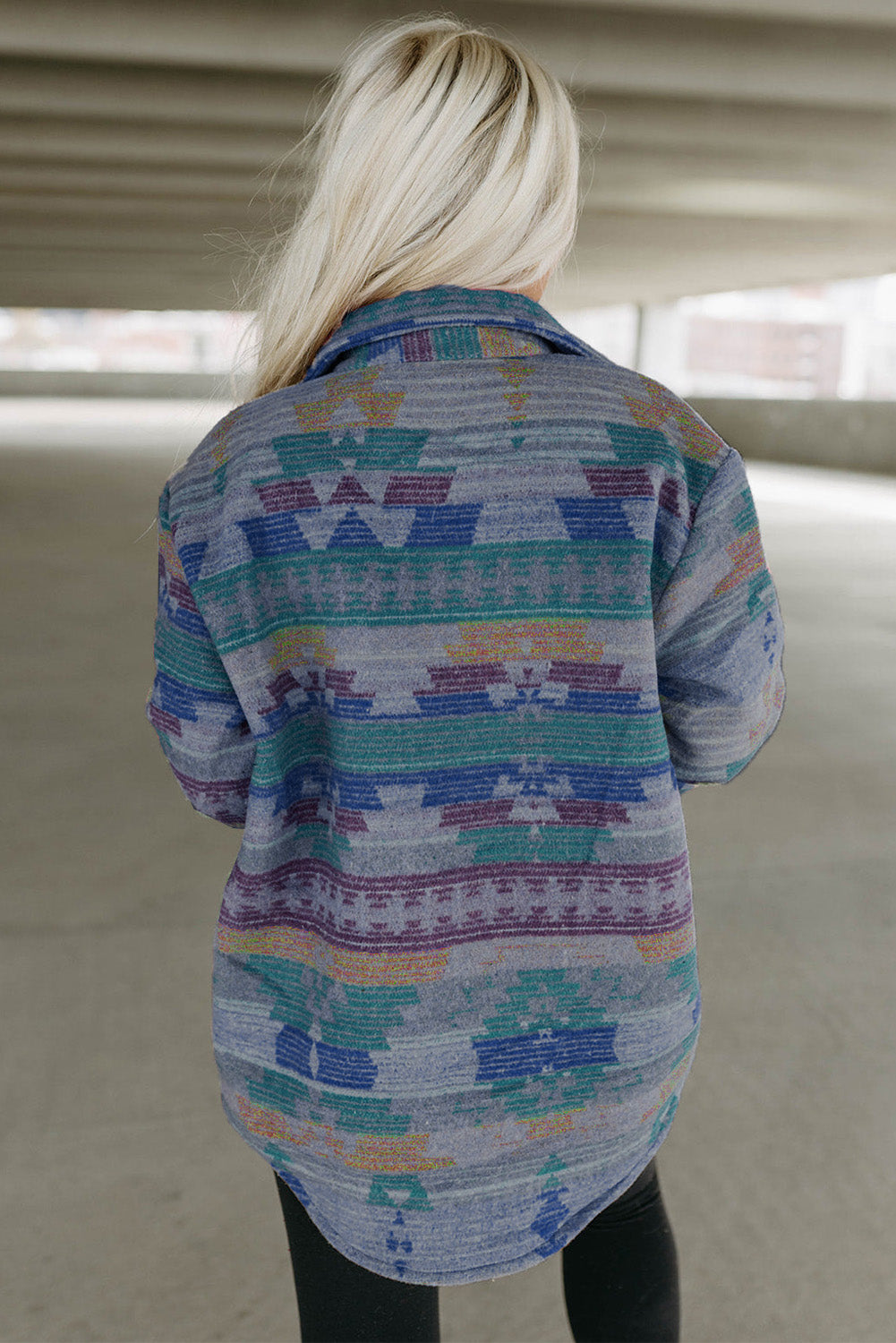 Western Aztec Print Button Flap Pocket Shacket