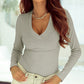Ribbed V Neck Slim Long Sleeve Top