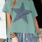 Mineral Wash Studded Star Patch Graphic High Low Tee