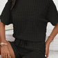Frill Textured Short Sleeve Top and Drawstring Shorts Set