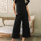 Textured Flutter Sleeve Top Wide Leg Pants Set