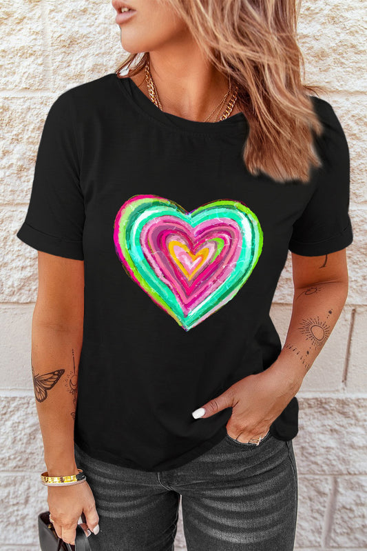 Valentine Heart Shaped Print Crew Neck T Shirt