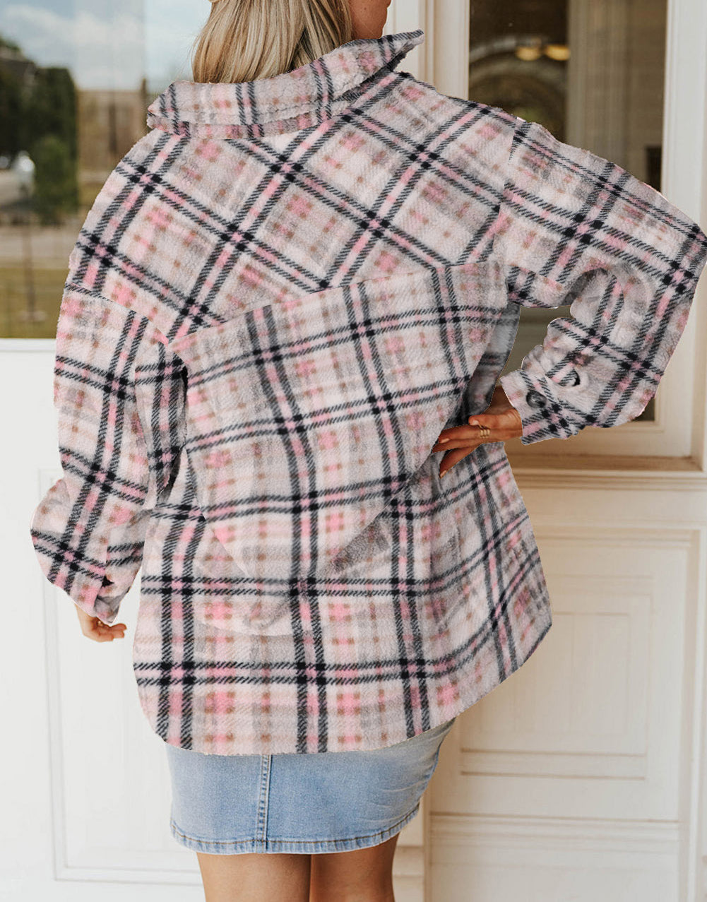 Sherpa Plaid Button Pocketed Jacket