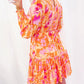 Abstract Print Smocked Lantern Sleeve Ruffle Mini Dress