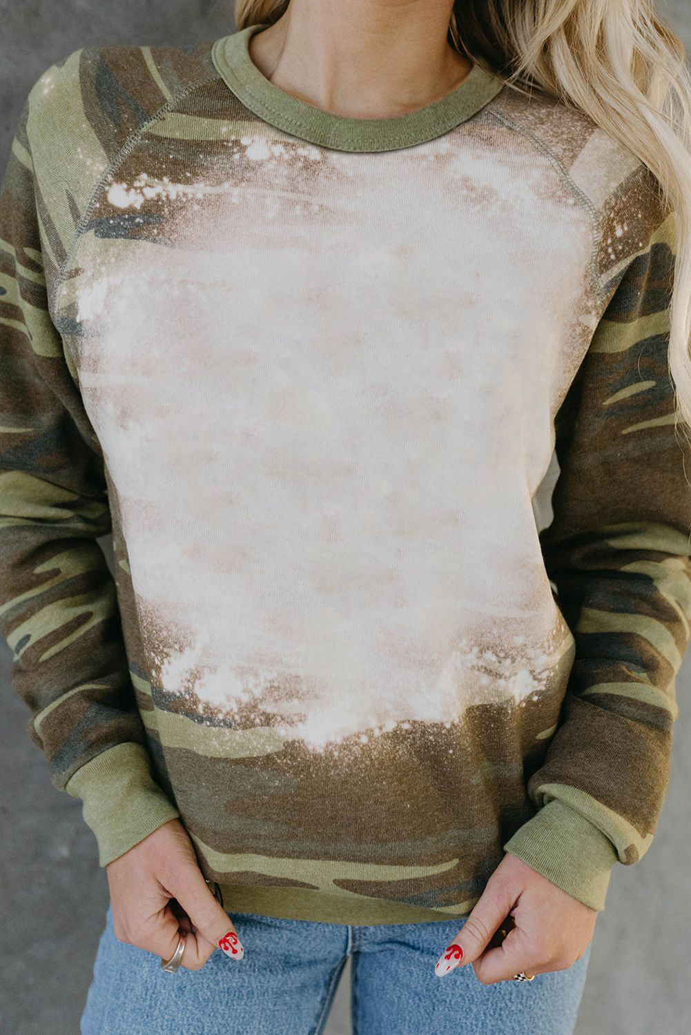 Camouflage Bleached Print Long Sleeve Sweatshirt