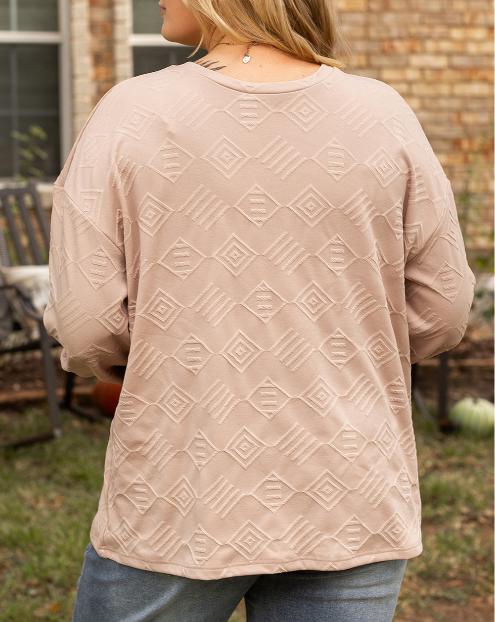 Plus Size Textured Drop Shoulder Crew Neck Sweatshirt