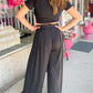 Slim Fit Crop Top and Pleated Wide Leg Pants Set