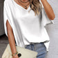 Solid Color Satin V Neck Batwing Sleeve Blouse