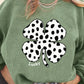 Western Cow Clover Print Crewneck Corded Sweatshirt