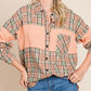 Crinkled Patchwork Plaid Print Oversized Shirt
