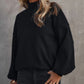 Turtleneck Drop Shoulder Bubble Sleeve Knit Sweater