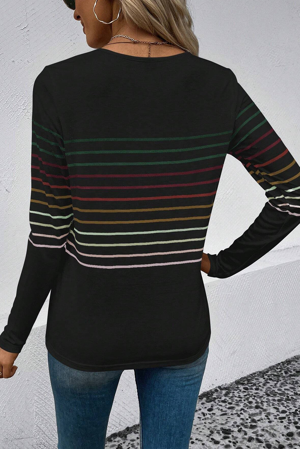 Striped Crew Neck Long Sleeve Top