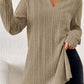 Ribbed Knit V Neck Collared Split Hem Tunic