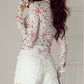 Floral Long Sleeve High Neck Sheath Mesh Blouse