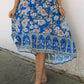 Blue Smocked Waist Boho Floral Maxi Skirt